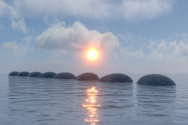 海上的石头，团队合作的理念。图片下载