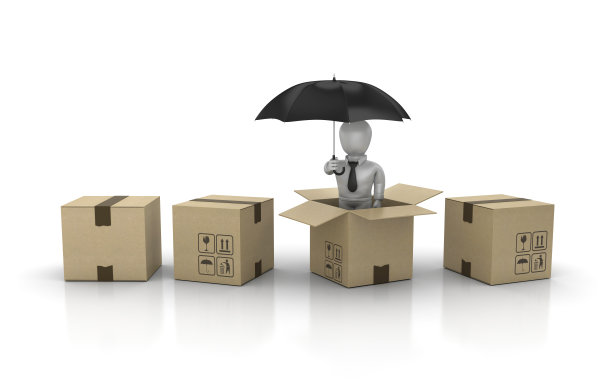 硬纸盒与商业人物与伞- 3D渲染图片下载