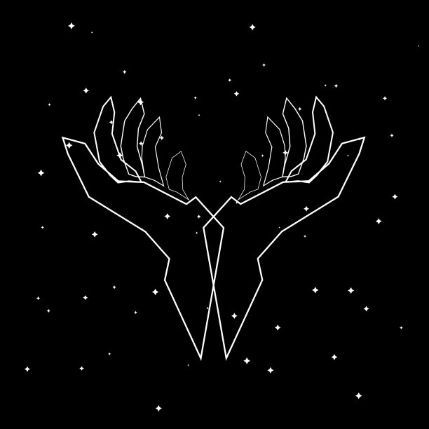 插图的轮廓多边形祈祷手在星空的背景图片下载