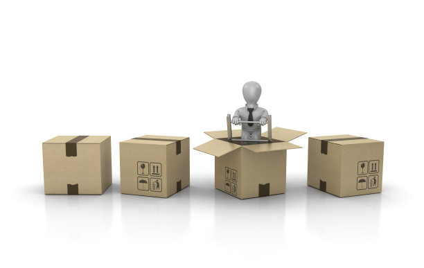纸板盒与商业人物爬楼梯- 3D渲染图片下载