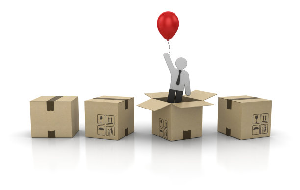 带气球的象形文字纸板盒- 3D渲染图片下载