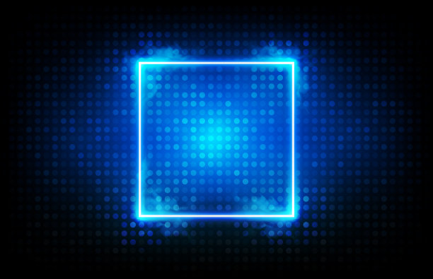 发光的蓝色方形霓虹框架的抽象背景图片下载