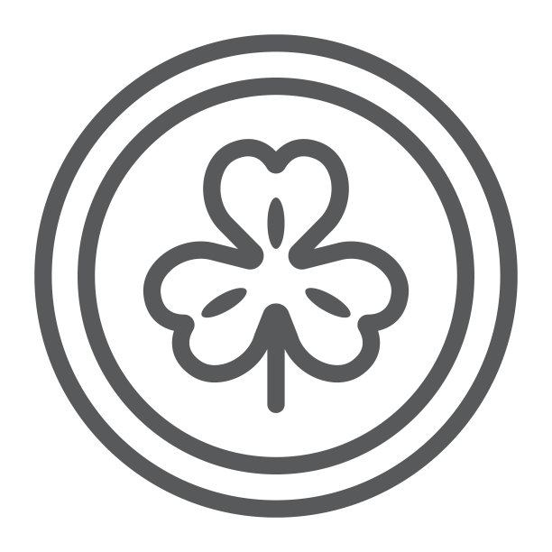 带三叶草线条图标的硬币，圣帕特里克节和假日，三叶草硬币符号，矢量图形，白色背景上的线性图案，EPS 10图片下载