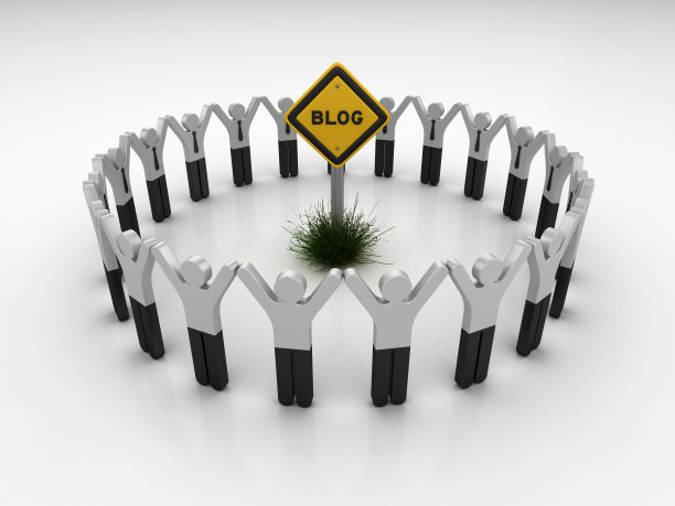 博客路标与象形文字团队合作的人- 3D渲染图片下载