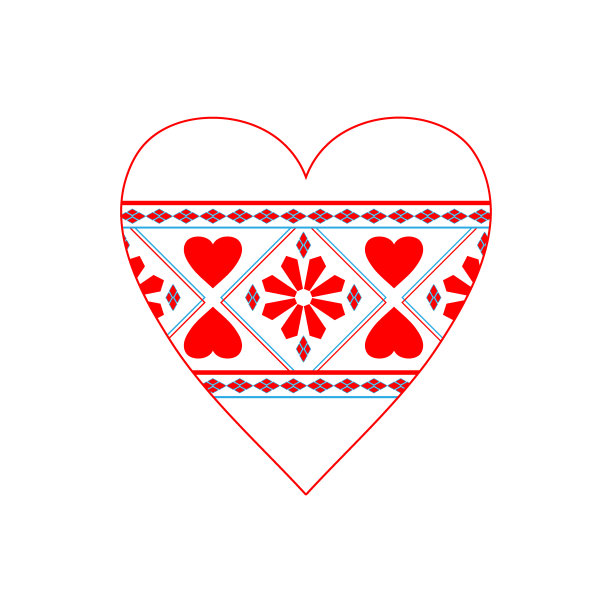 心脏采用绣花织物质地制成。白色背景上的时尚心形标志。情人节快乐的设计元素。准备好你的设计，贺卡，横幅。矢量插图。图片下载