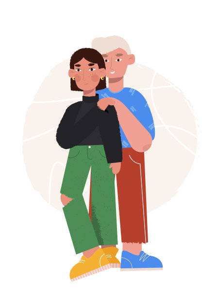 夫妇在爱。快乐的男人和女人拥抱，温柔的触摸和微笑。爱的男孩和女孩的肖像。矢量插图在平面卡通风格。图片下载