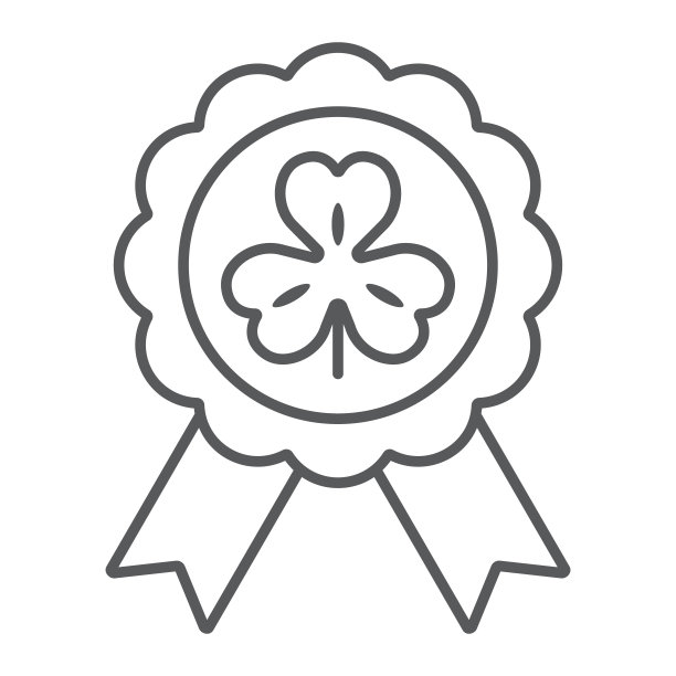 三叶草花结奖章细线图标，圣帕特里克节，幸运三叶草标志，矢量图形图片下载