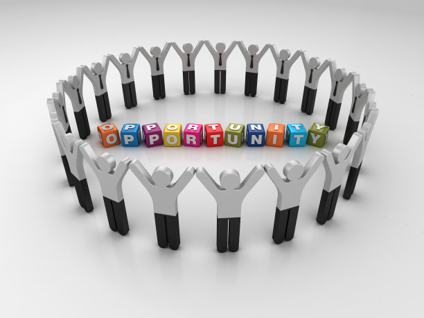 象形图团队合作的人与机会流行语立方体- 3D渲染图片下载