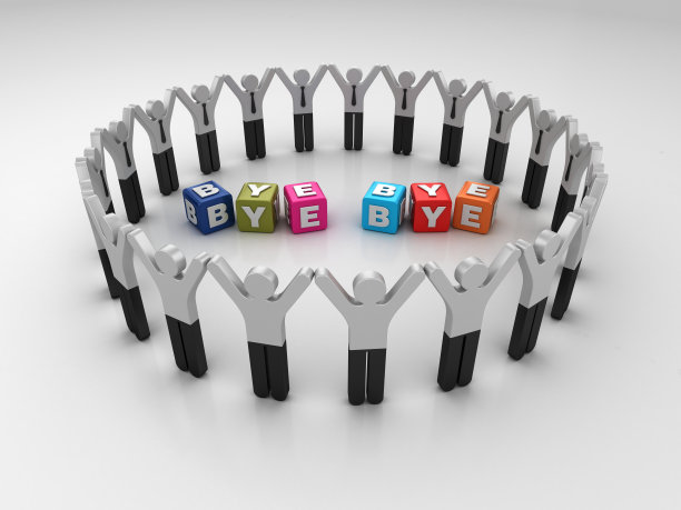 象形图团队工作人员BYE BYE流行语立方体- 3D渲染图片下载