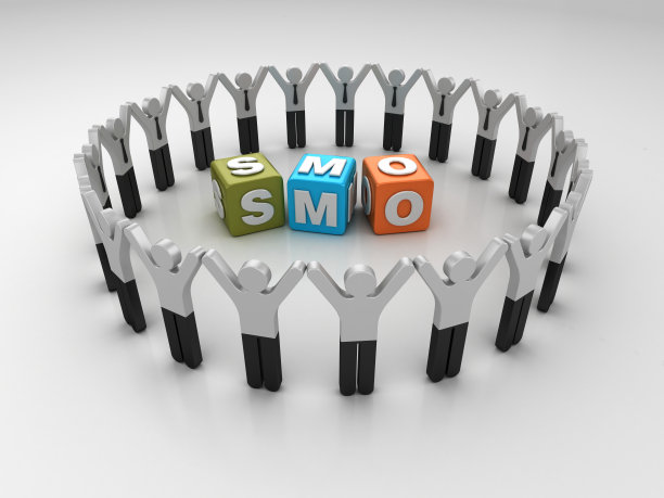 象形图团队工作人员与SMO流行语立方体- 3D渲染图片下载