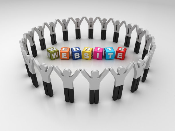 象形图团队工作人员与网站流行语立方体- 3D渲染图片下载