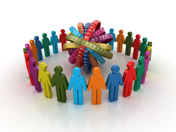 象形文字团队与问号丝带- 3D渲染图片下载