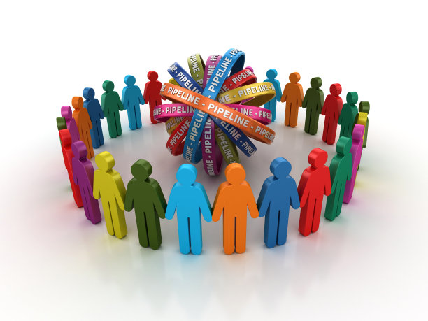 象形图团队与管道丝带- 3D渲染图片下载