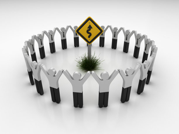 弯道标志与象形文字团队人员- 3D渲染图片下载