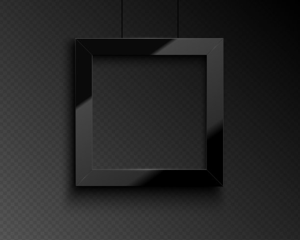 向量广场光泽豪华黑色框架。图片边框，图片，恭喜，引用。真实的玻璃框架与反射在黑暗透明的背景图片下载