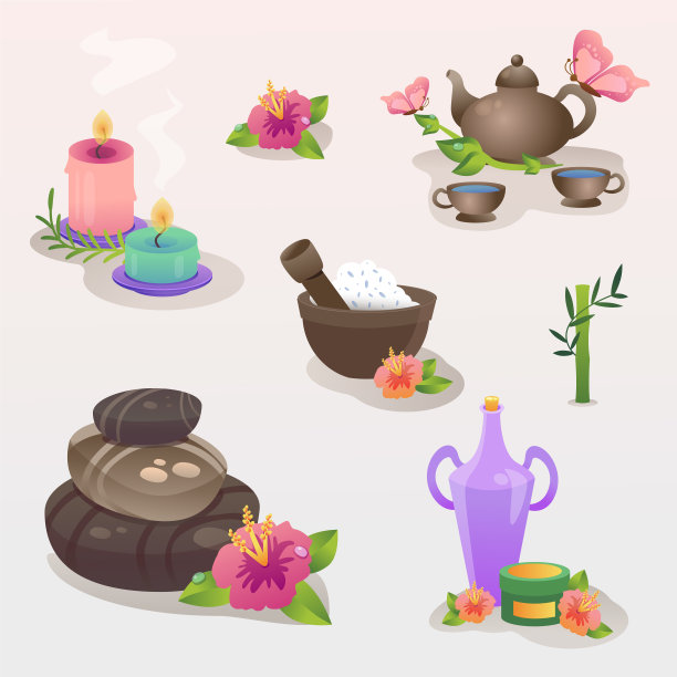 水疗图标设置蜡烛岩盐精油图片下载