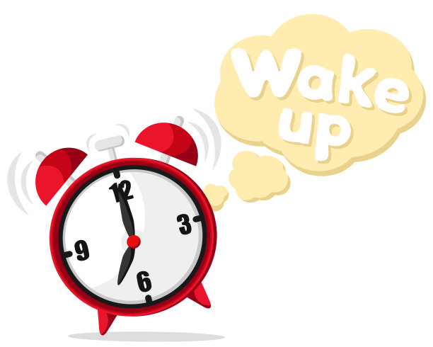 闹钟响了，跳了起来，说“在白色背景下醒来”。图片下载