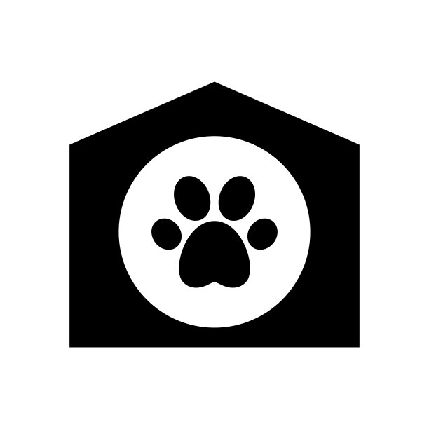 镂空剪影宠物屋与屋顶，圆形入口，爪印图标图片下载