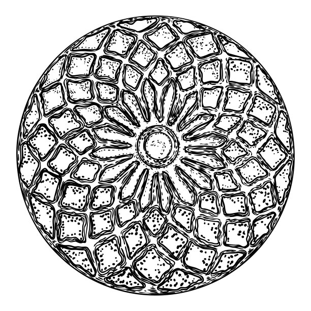 复古风格的花卉圆形设计元素。大理石花玫瑰花为时尚图案在黑色白色的纺织品，围巾，背景。向量。图片下载