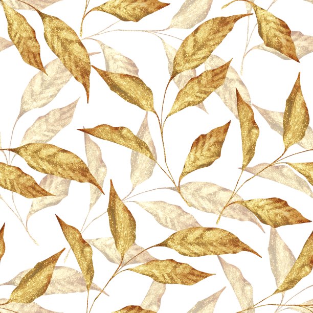 金色无缝的叶子图案图片下载