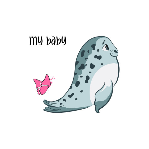 可爱的卡通宝宝海豹，竖琴海豹小狗。t恤印花图案。图片下载
