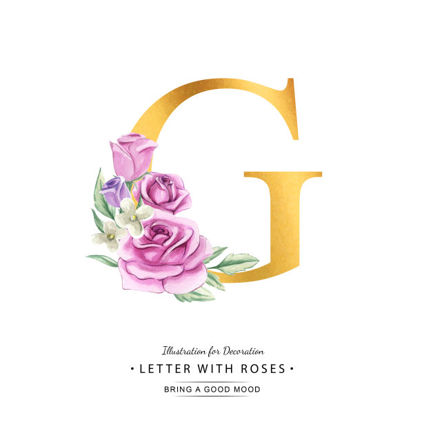 水彩字母与花。图片下载