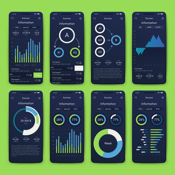 商业手册的现代信息图表向量元素。用于网站，公司宣传册，广告和市场营销。饼图，折线图，条形图和时间线。图片下载