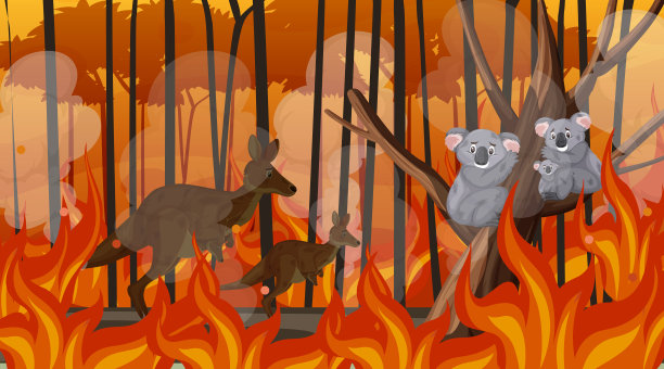 大火场景，动物被困在森林里图片下载