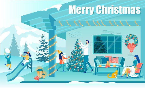 家庭忙于庆祝圣诞节图片下载