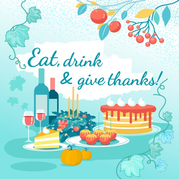 感恩节的吃喝和感恩横幅图片下载