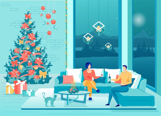 一对男女一起庆祝圣诞节图片下载