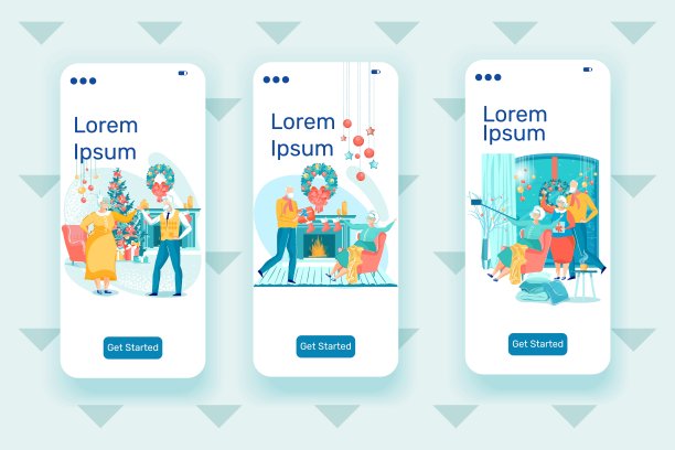 资深夫妇庆祝圣诞节向量集。图片下载