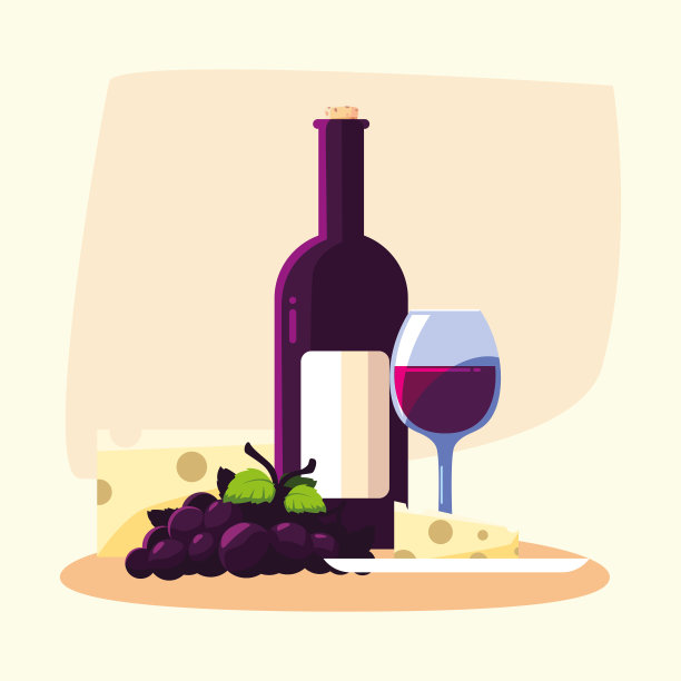 葡萄酒瓶和葡萄杯矢量设计图片下载