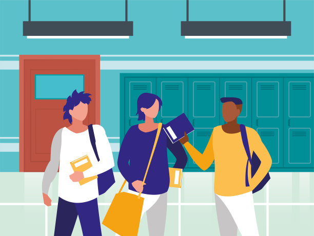 男生学生在学校前设计储物柜向量图片下载