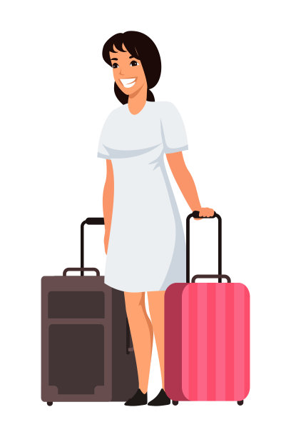 微笑的女人与行李袋站在白色图片下载