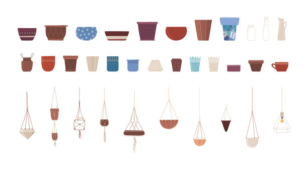 陶罐平面矢量插图集图片下载