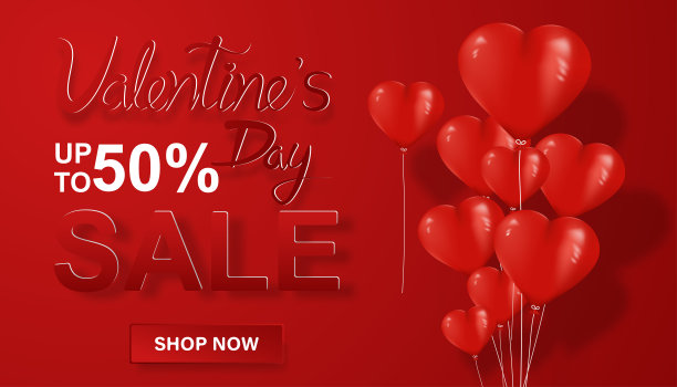 情人节的概念。美丽的心形气球在红色的背景。销售和价格报价横幅。矢量插图设计。图片下载