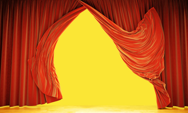 空无一人的舞台，红色天鹅绒窗帘在晃动。包括剪切路径。图片下载