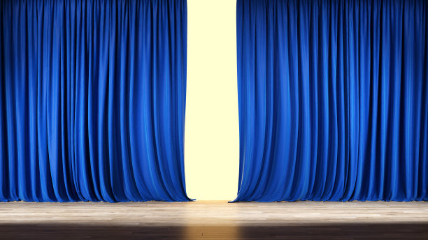 蓝色窗帘的舞台，剧场背景。剪切路径包括图片下载