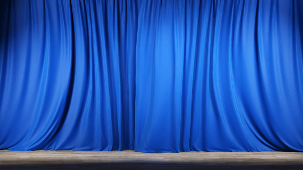 空荡荡的舞台，蓝色的天鹅绒窗帘。图片下载