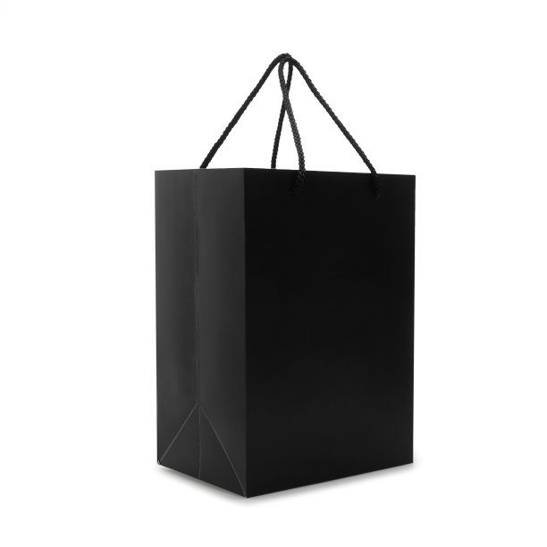 黑色纸袋与处理在侧视图孤立的白色背景与剪切路径图片下载