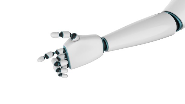 机器人手臂伸出手指。机器人手臂。孤立在白色背景上。3 d渲染。图片下载