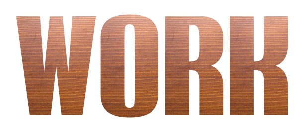 工作字与棕色木制纹理在白色的背景。图片下载