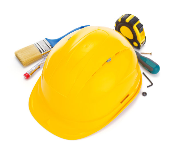 施工头盔与工具和仪器图片下载