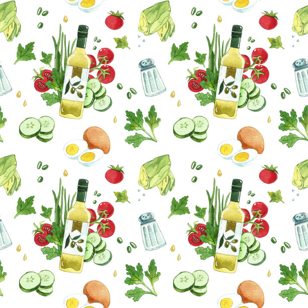 无缝水彩健康食品背景图案上的白色背景图片下载