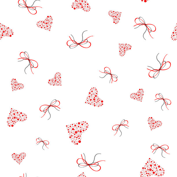心形抽象无缝背景与红色的心和弓的卡片，横幅，海报，壁纸，纺织品，表面设计，包装纸，包装。矢量图图片下载