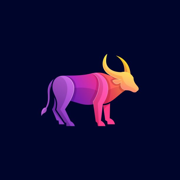 矢量插图野生水牛梯度彩色。图片下载
