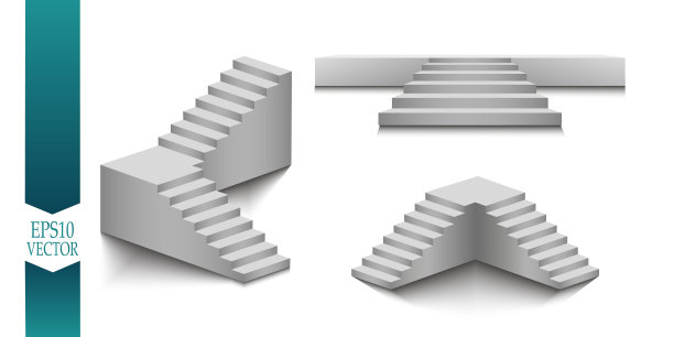 白色楼梯，3d楼梯。集。孤立在白色背景上。图片下载