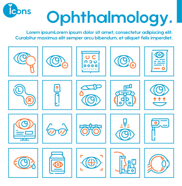 眼科颜色线性向量图标集。图片下载