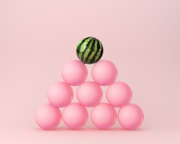 创意设计突出的西瓜堆叠在粉彩背景。最小的想法食物和水果概念。图片下载